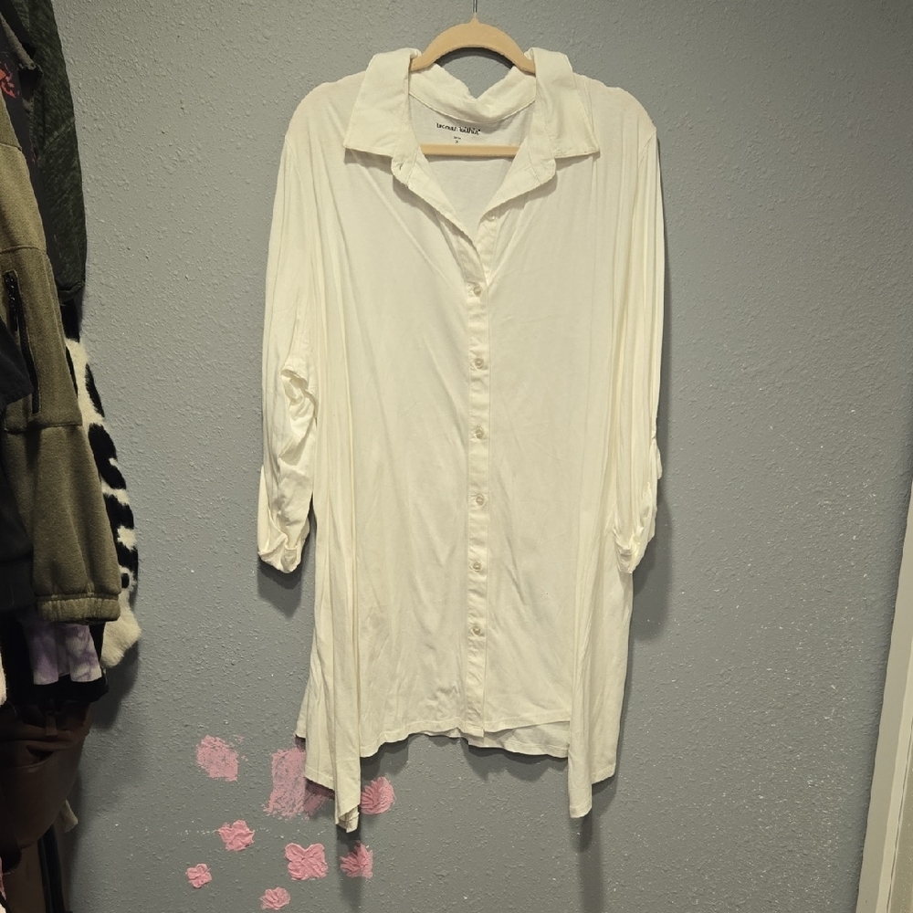 Woman Within Off-White Button-Down Shirt